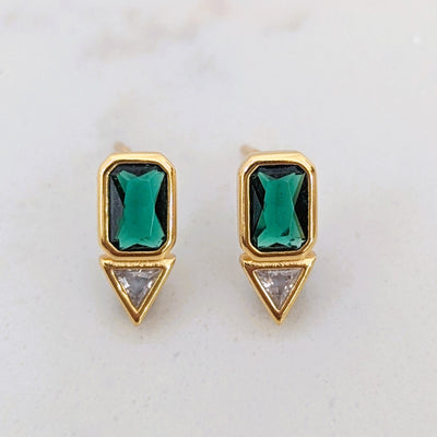 18 carat gold plated labradorite triangular charm earrings
