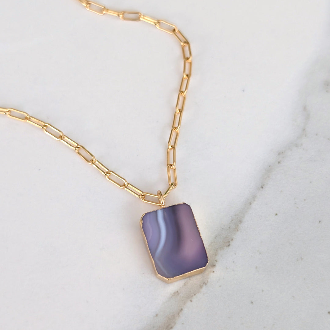 gold plated sterling silver amethyst strata rectangular pendant necklace