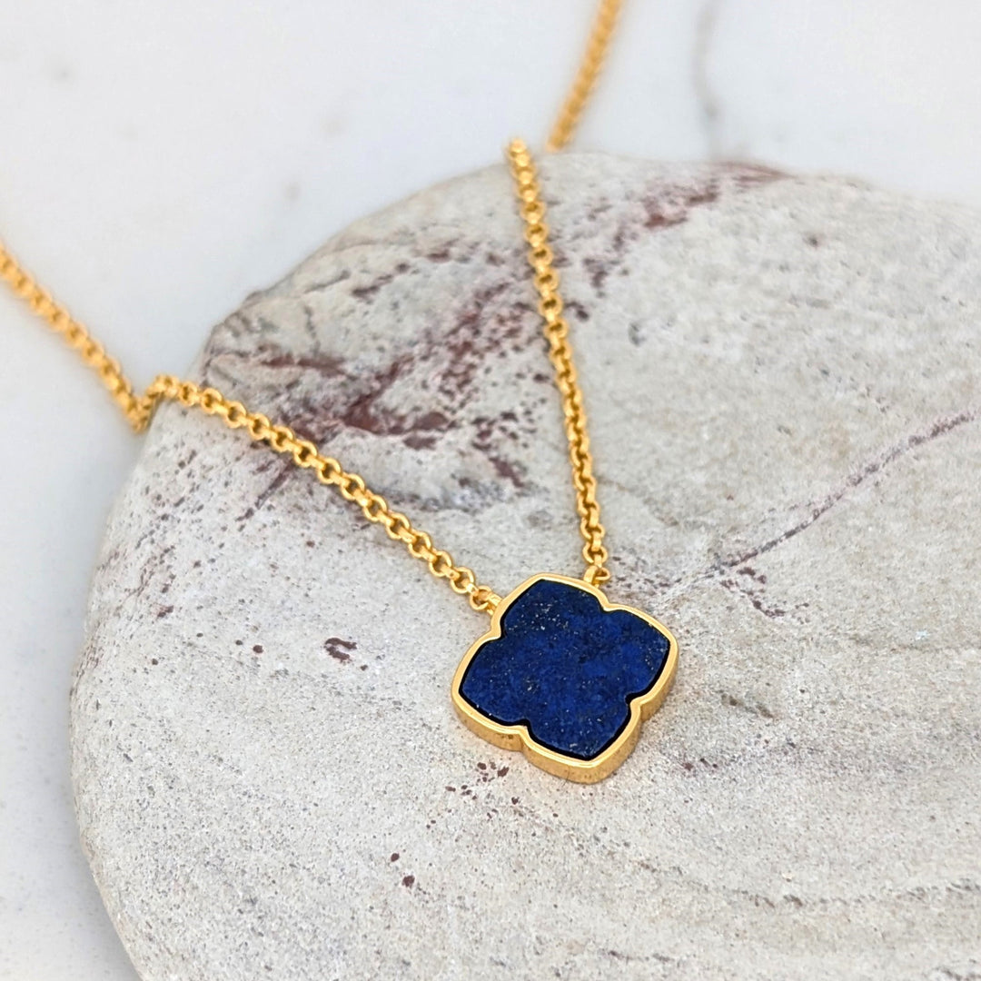 gold lapis lazuli lucky clover necklace