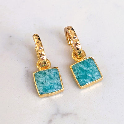 18 carat gold plated amazonite gemstone hoop earrings
