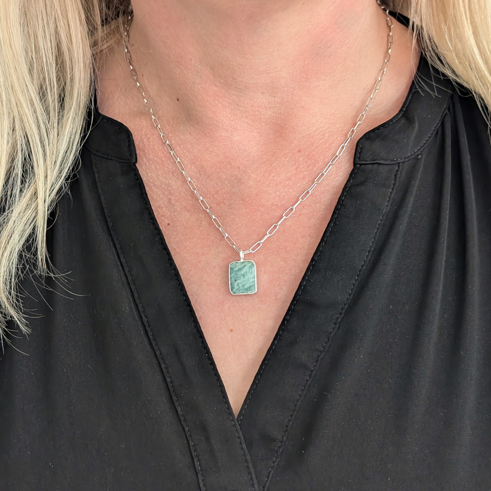 sterling silver amazonite rectangular pendant necklace