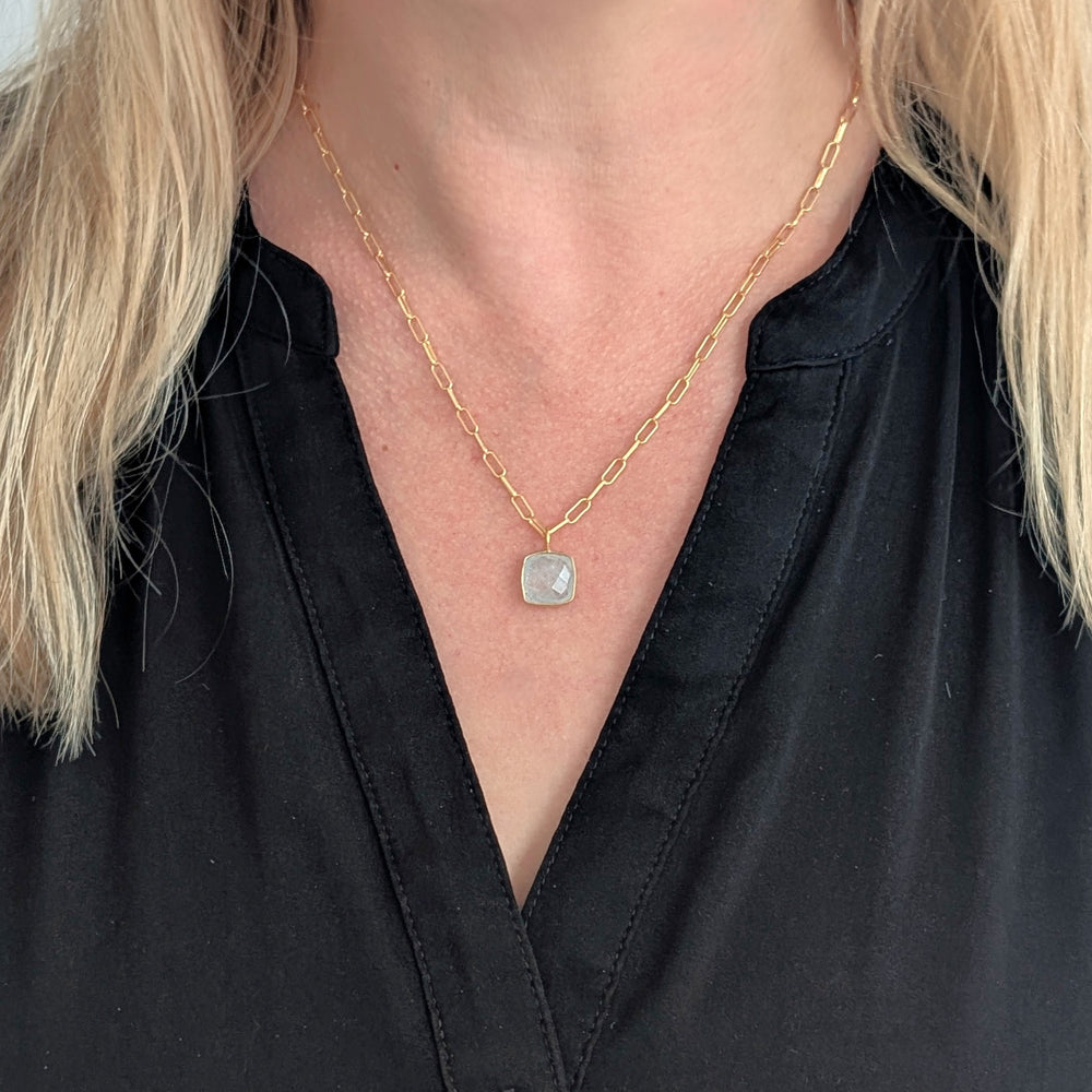 gold plated sterling silver blue topaz cushion pendant necklace