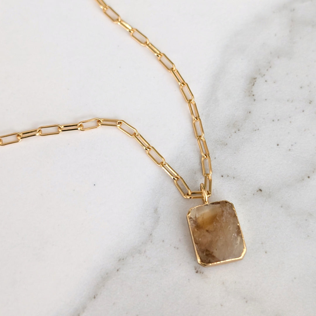 gold plated sterling silver citrine rectangular pendant necklace