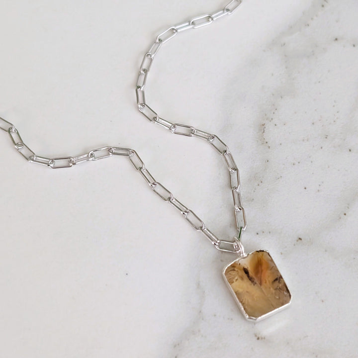 sterling silver citrine rectangular pendant necklace