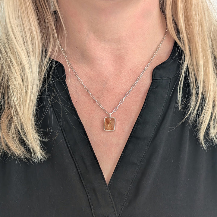 sterling silver citrine rectangular pendant necklace