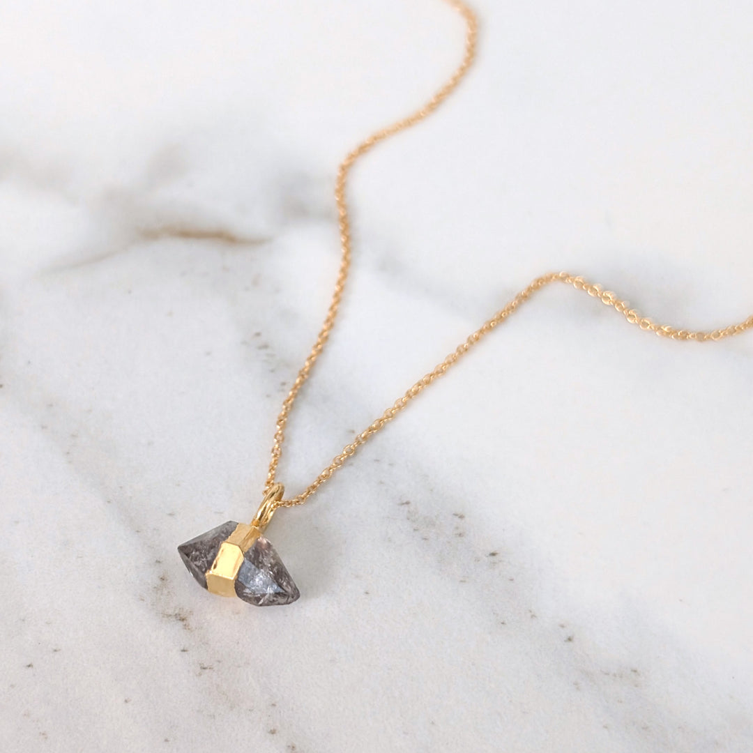 gold plated sterling silver double terminated herkimer diamond pendant necklace
