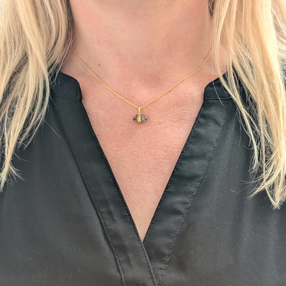gold plated sterling silver double terminated herkimer diamond pendant necklace