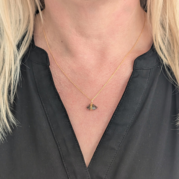 gold plated sterling silver double terminated herkimer diamond pendant necklace