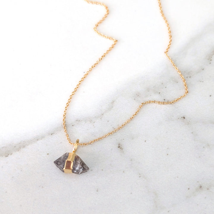 gold plated sterling silver double terminated herkimer diamond pendant necklace