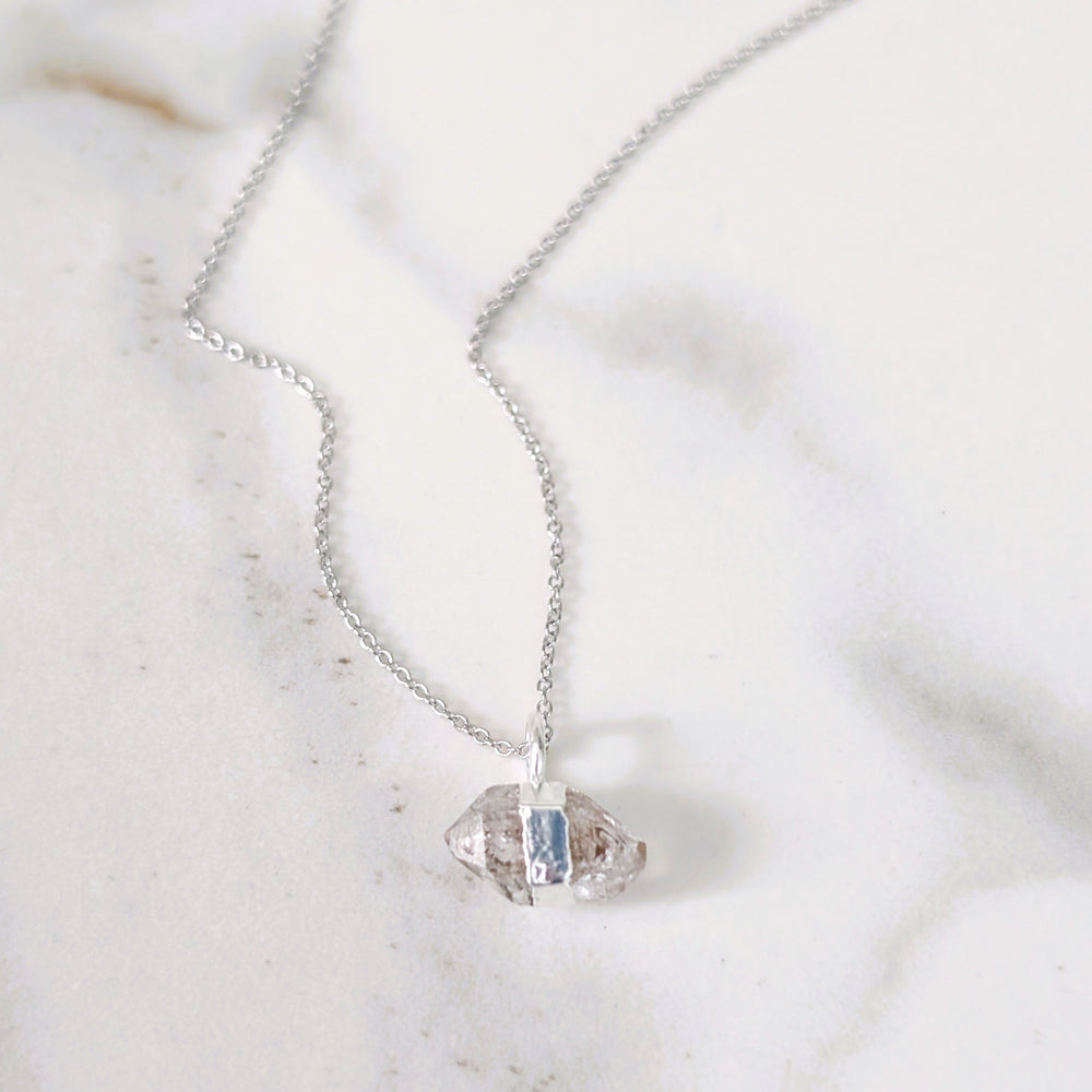 sterling silver double terminated herkimer diamond pendant necklace