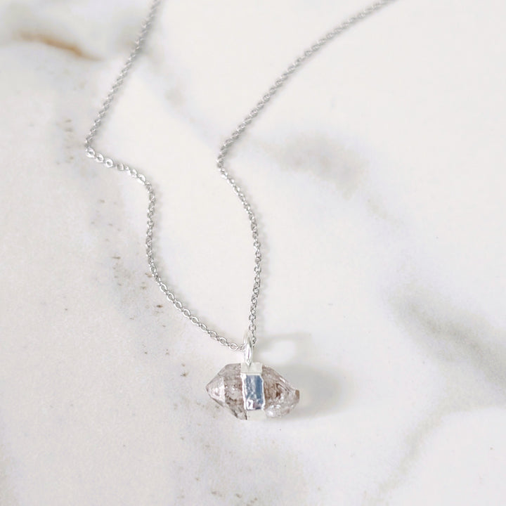sterling silver double terminated herkimer diamond pendant necklace