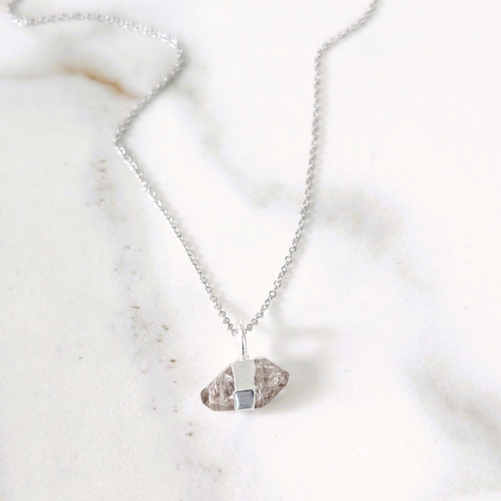 sterling silver double terminated herkimer diamond pendant necklace