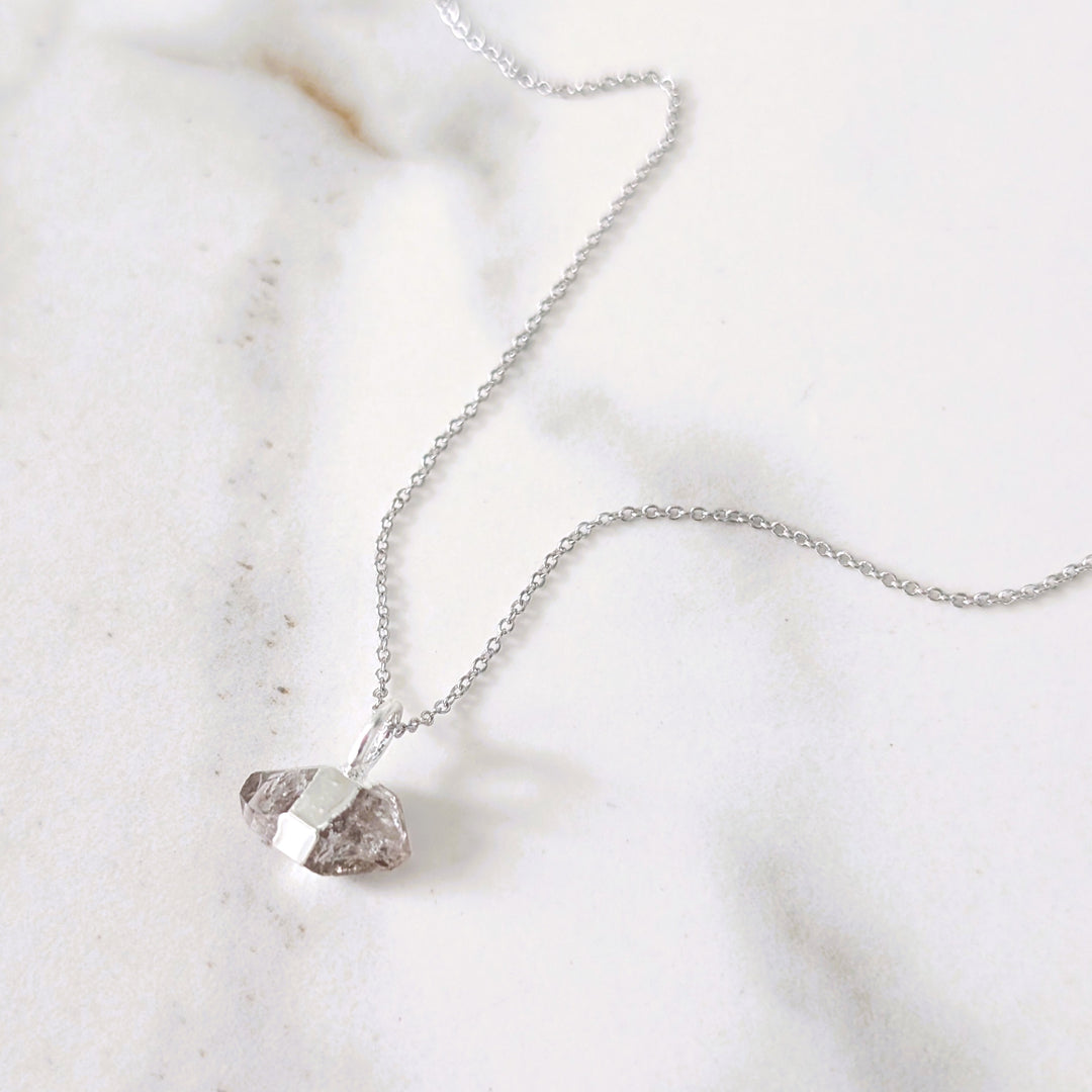sterling silver double terminated herkimer diamond pendant necklace