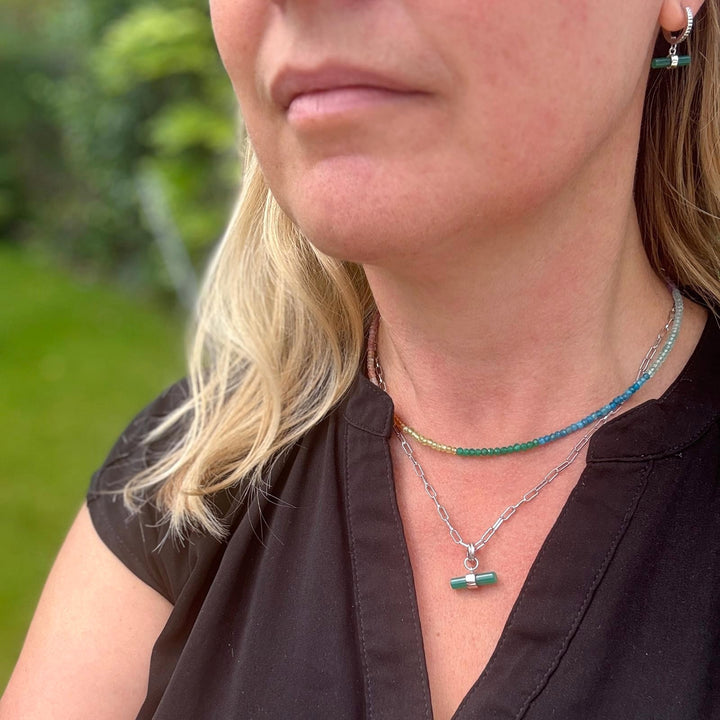 sterling silver green onyx t-bar necklace
