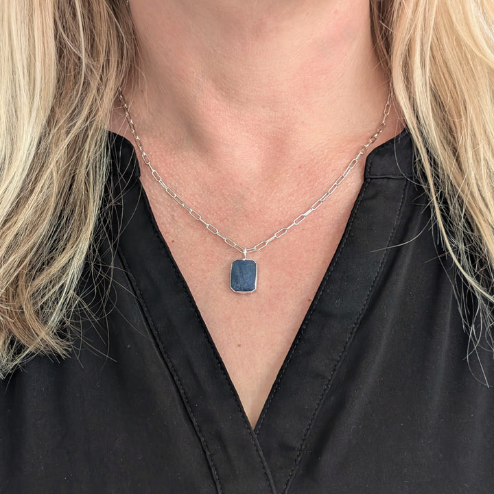 sterling silver lapis lazuli rectangular pendant necklace