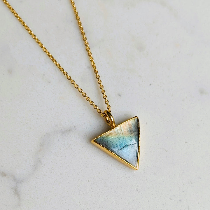 gold labradorite triangular charm pendant necklace
