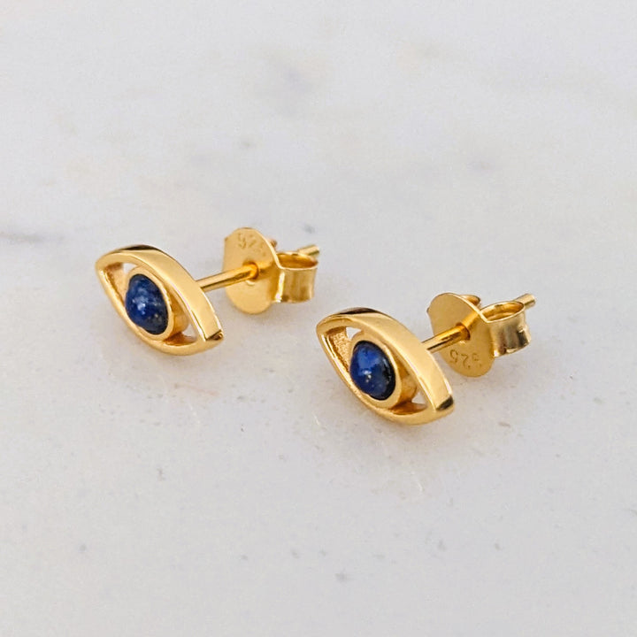 lapis lazuli and gold vermeil evil eye stud earrings