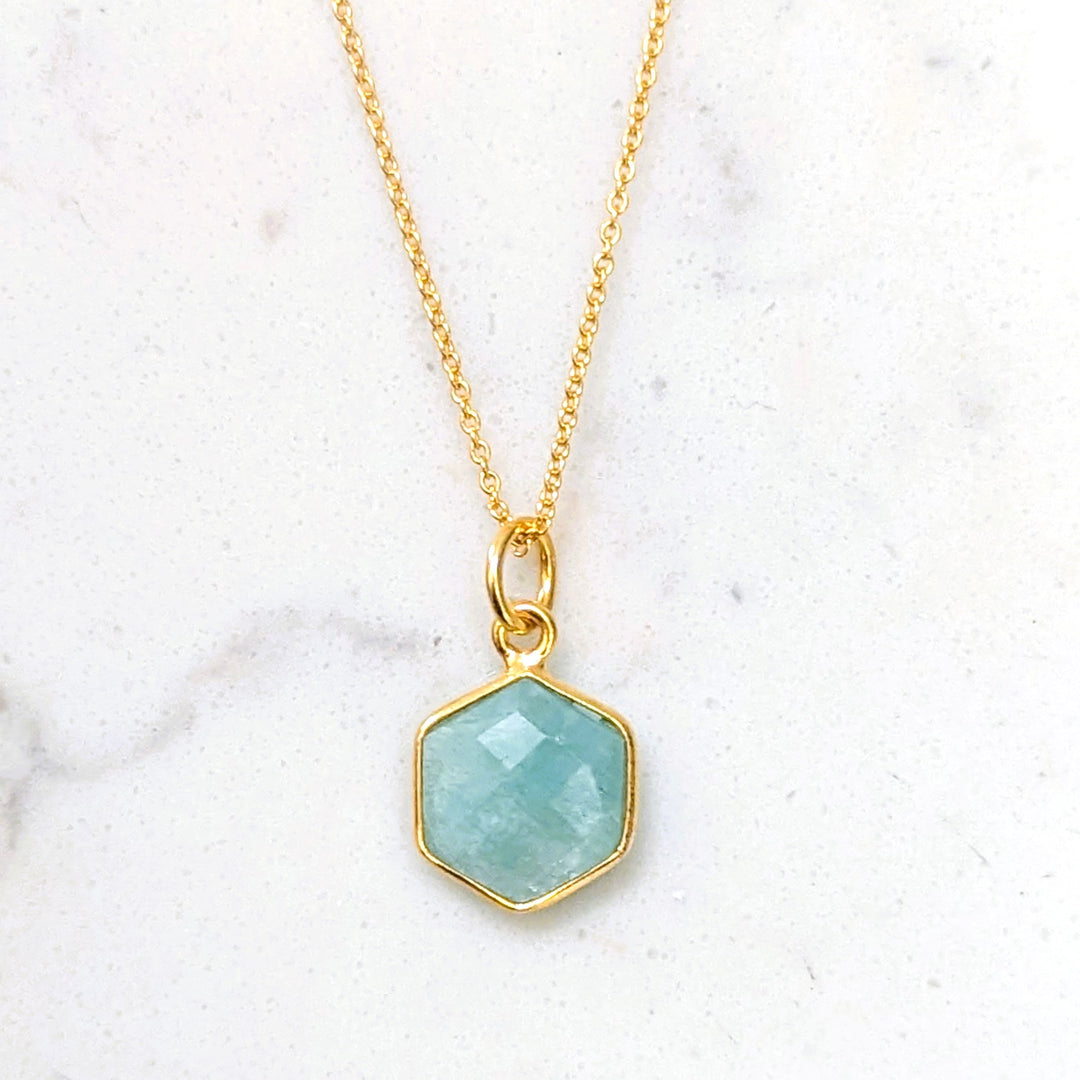 gold plated amazonite hexagon pendant necklace