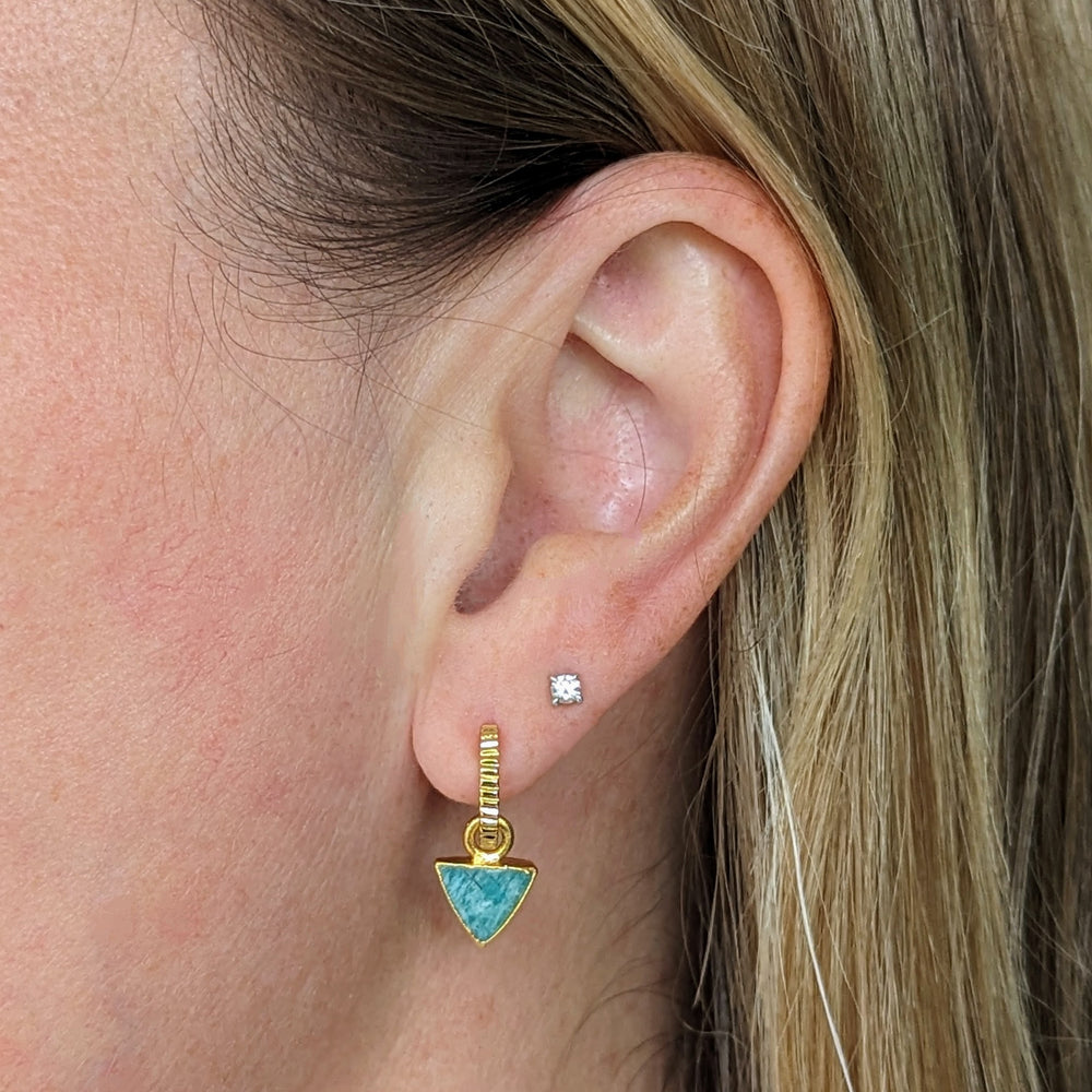 gold plated amazonite gemstone triangle hoop earrings