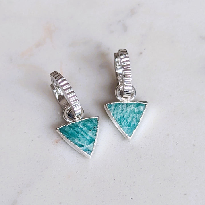 sterling silver amazonite gemstone hoop earrings