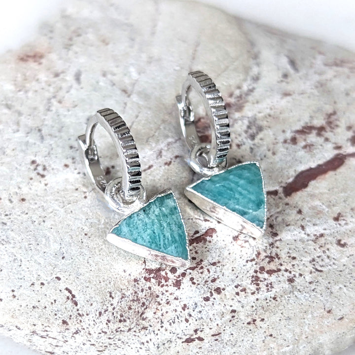 sterling silver amazonite gemstone hoop earrings