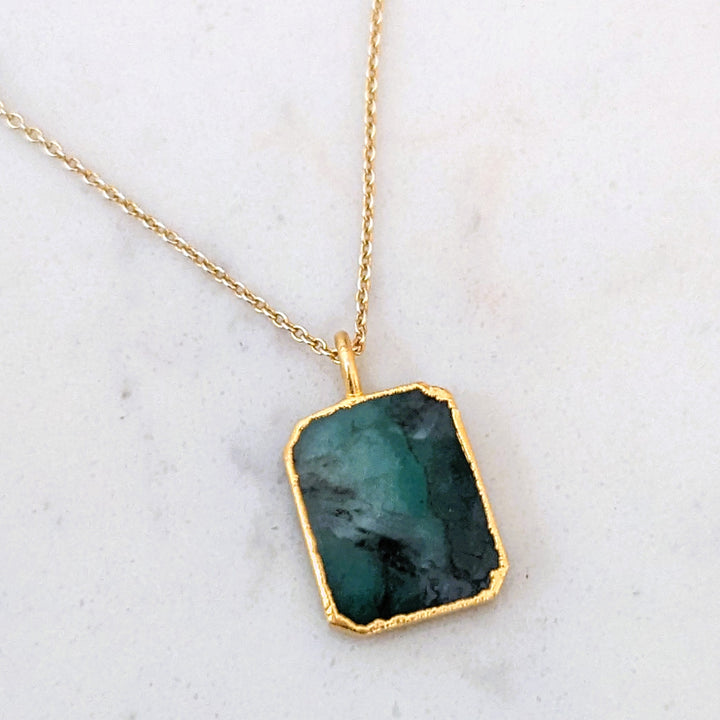 18 carat gold plated emerald rectangular pendant necklace