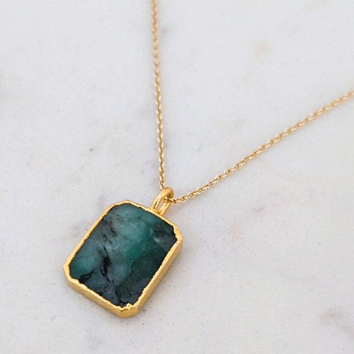 18 carat gold plated emerald rectangular pendant necklace