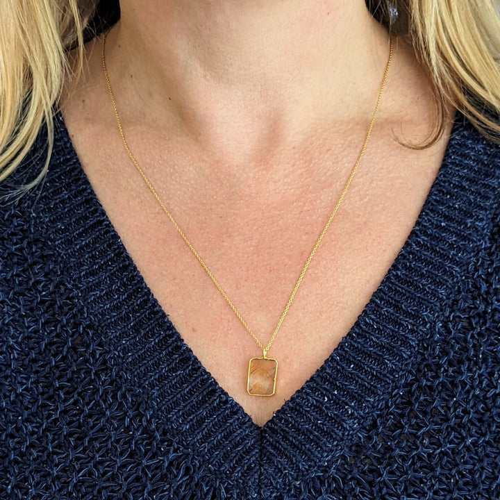 gold plated sterling silver citrine rectangular pendant necklace