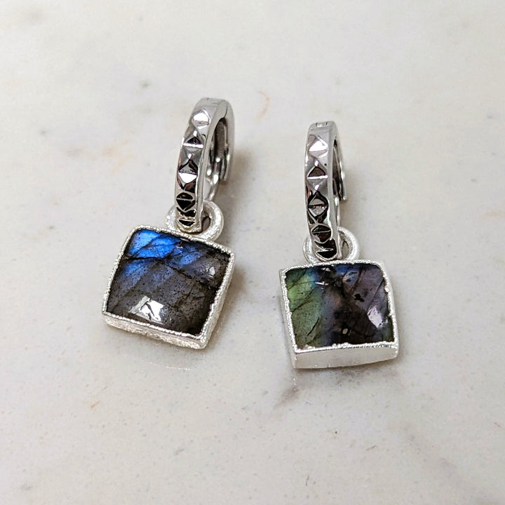 The Square Labradorite Gemstone Hoop Earrings