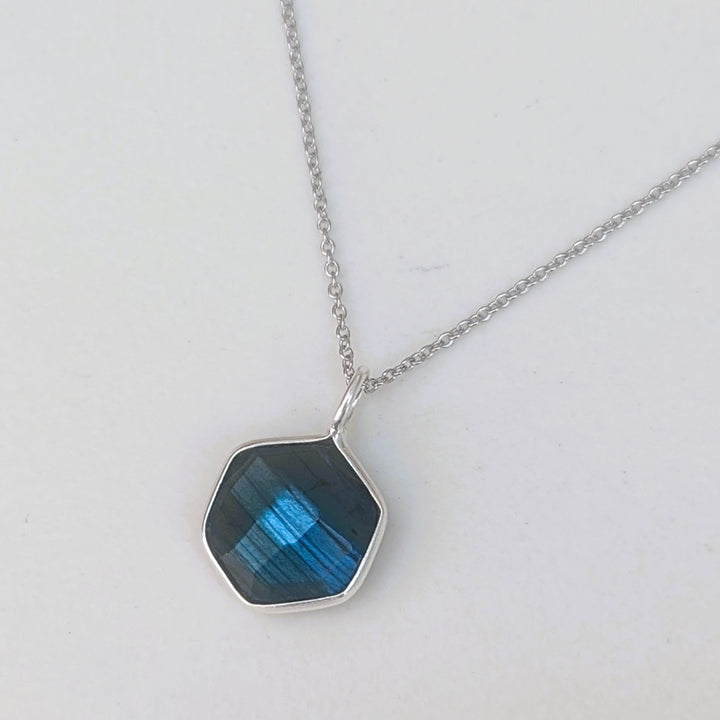 sterling silver hexagon labradorite necklace