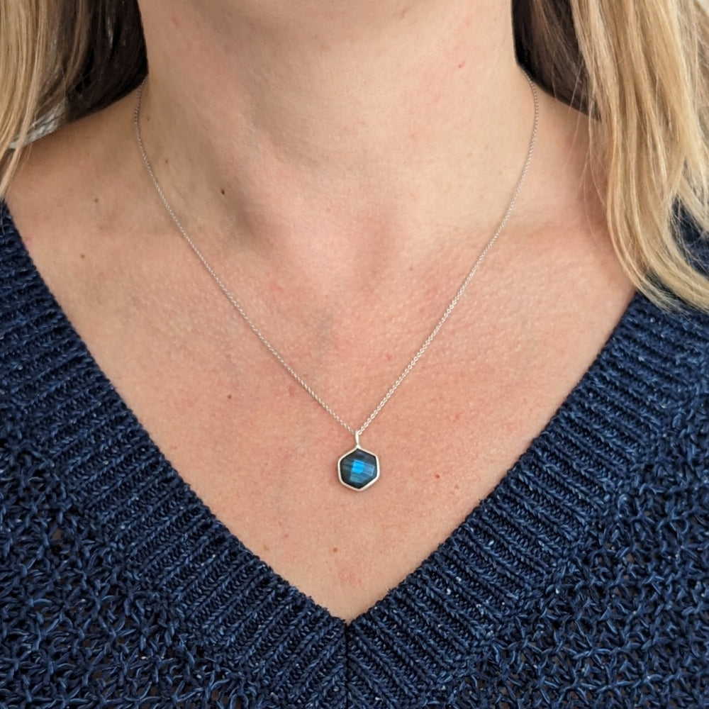sterling silver hexagon labradorite necklace
