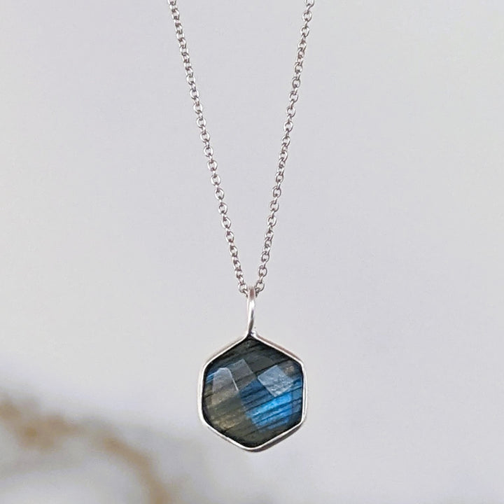sterling silver hexagon labradorite necklace