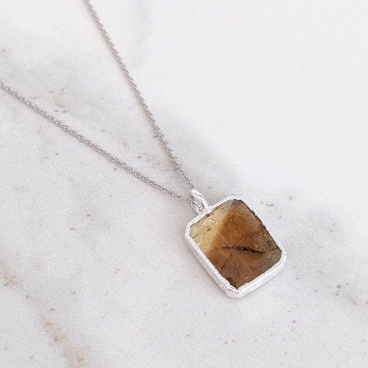 sterling silver citrine rectangular pendant necklace