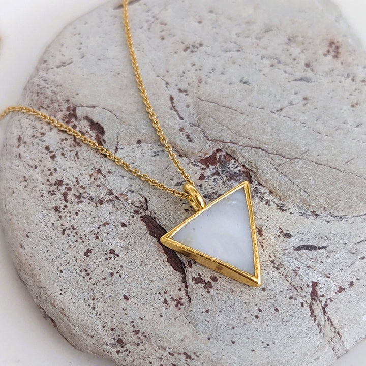 18 carat gold plated mother of pearl triangular pendant necklace