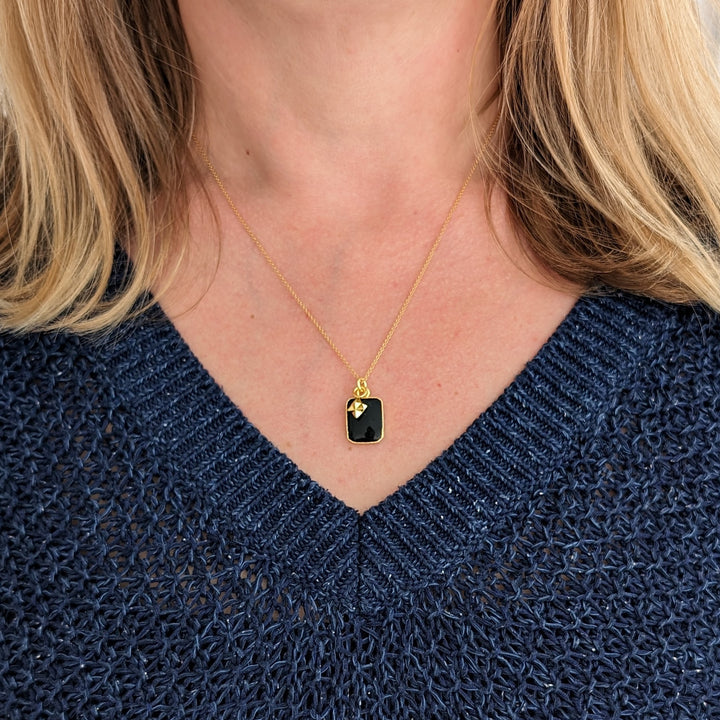 gold black tourmaline and gold charm pendant necklace
