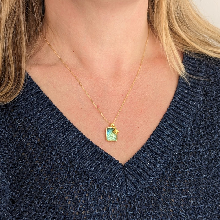 gold labradorite and tetrhedron pendant necklace
