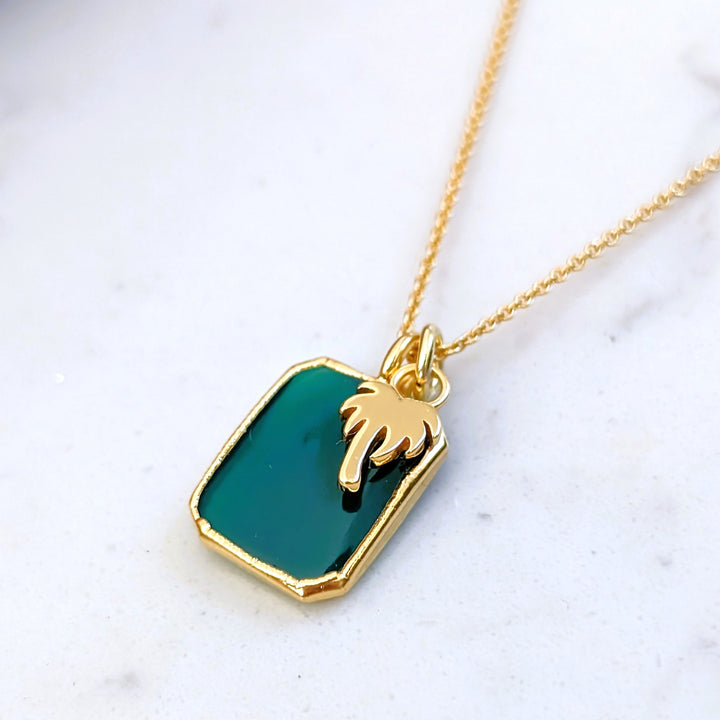 green onyx rectangular charm gemstone necklace