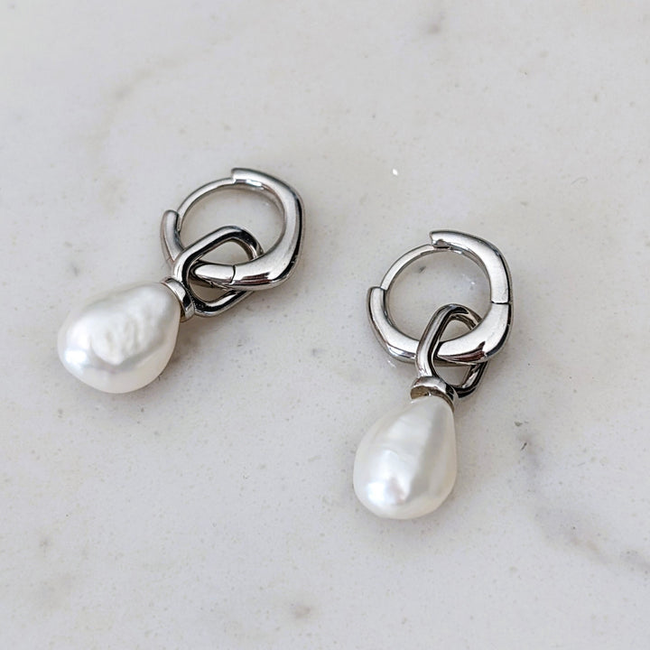 silver baroque pearl earrings