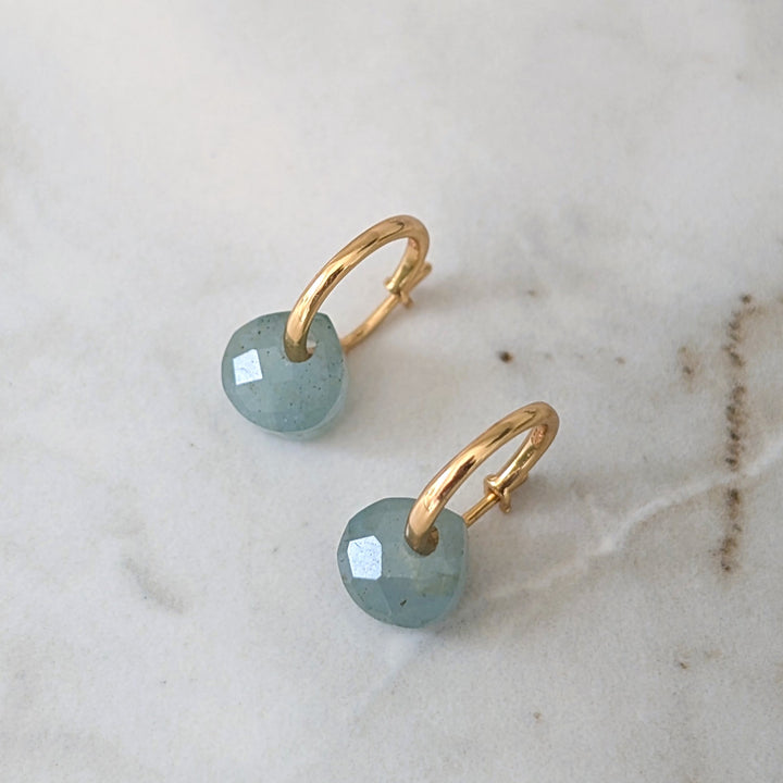 gold aquamarine March birthstone earrings