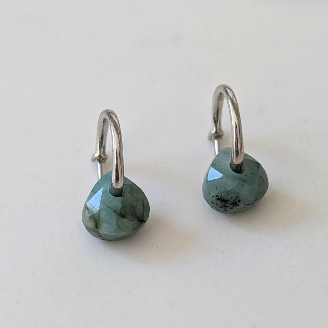 silver emerald May birthstone earrings