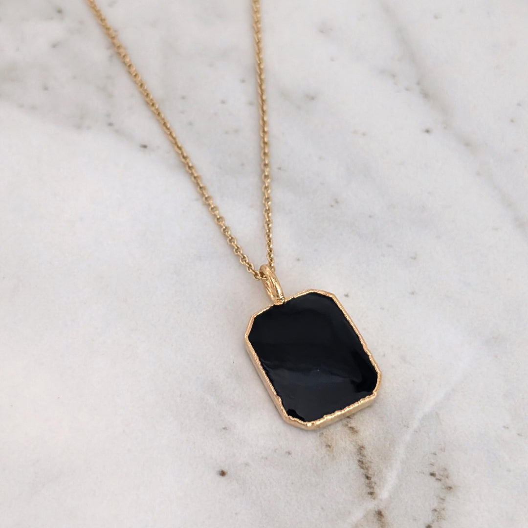 gold plated sterling silver black tourmaline rectangular pendant necklace