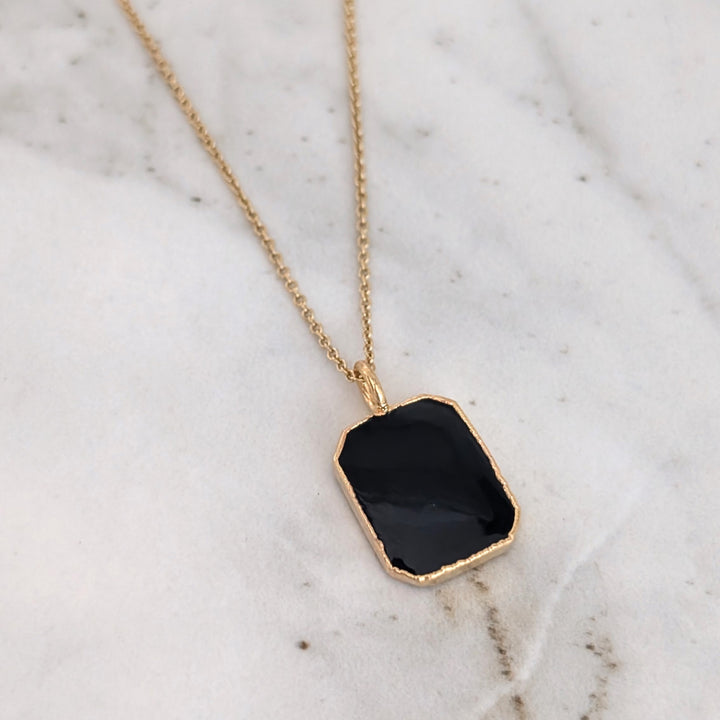 gold plated sterling silver black tourmaline rectangular pendant necklace