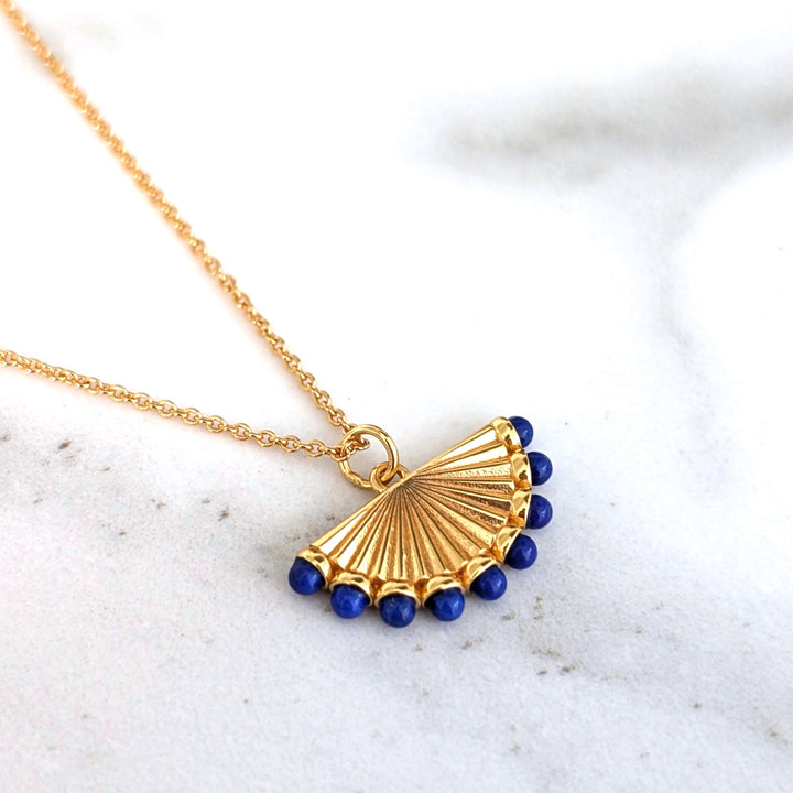gold lapis lazuli fan charm pendant necklace