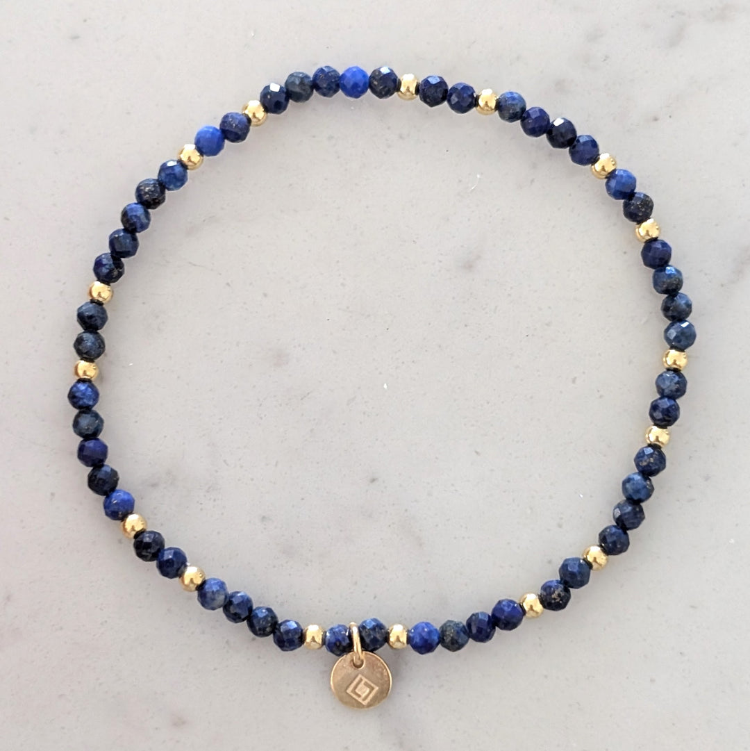 lapis lazuli and gold bead gemstone bracelet