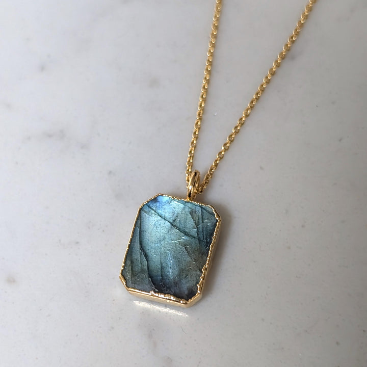 labradorite rectangle pendant necklace