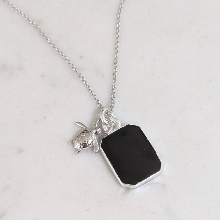 silver black tourmaline and citrine pendant necklace