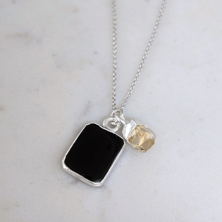 silver black tourmaline and citrine pendant necklace