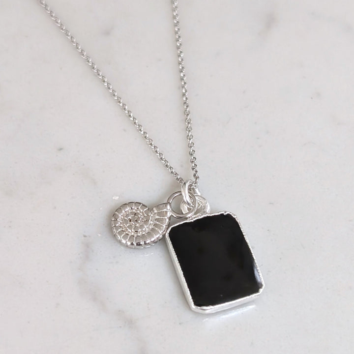 silver black tourmaline and citrine pendant necklace