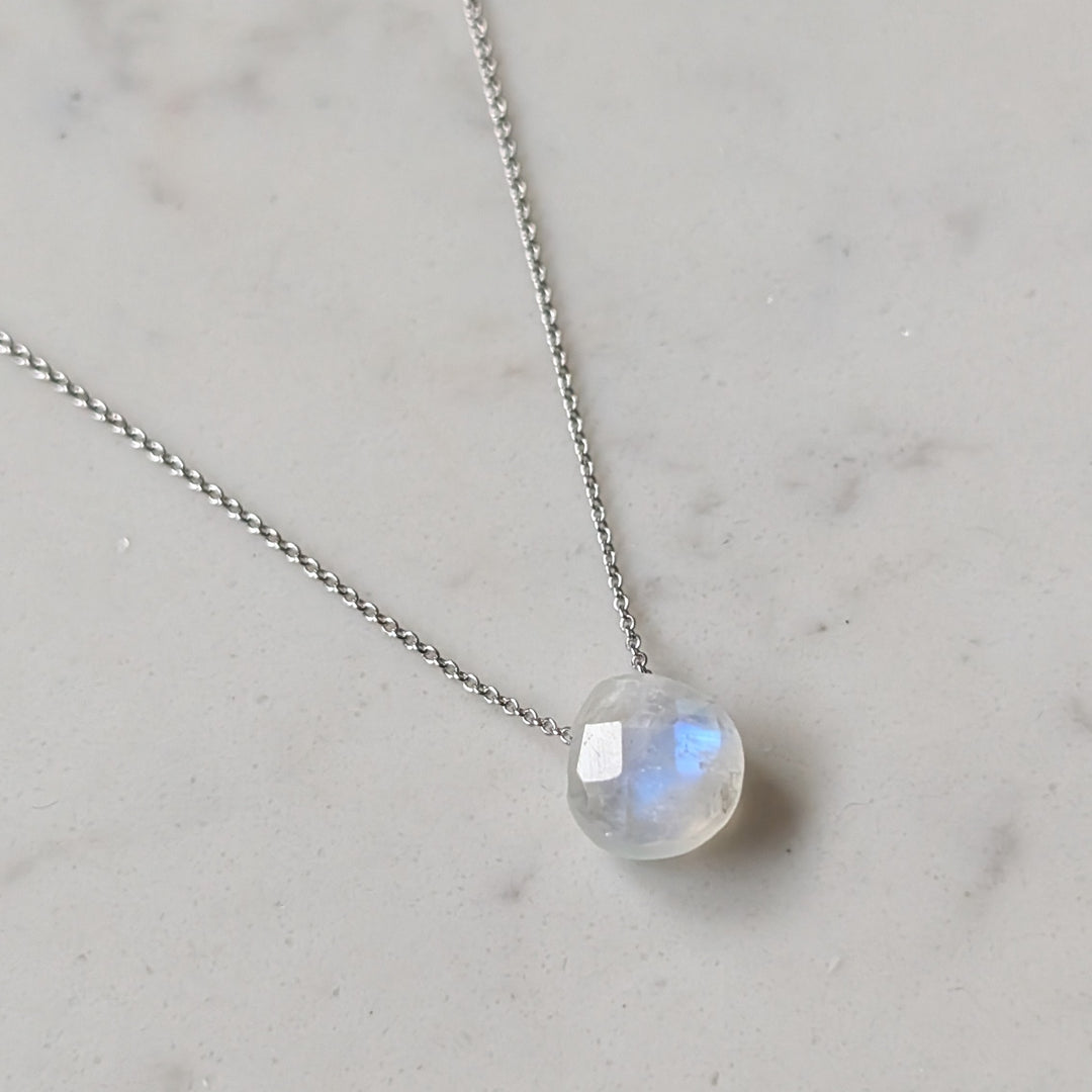 silver moonstone June birthstone necklace