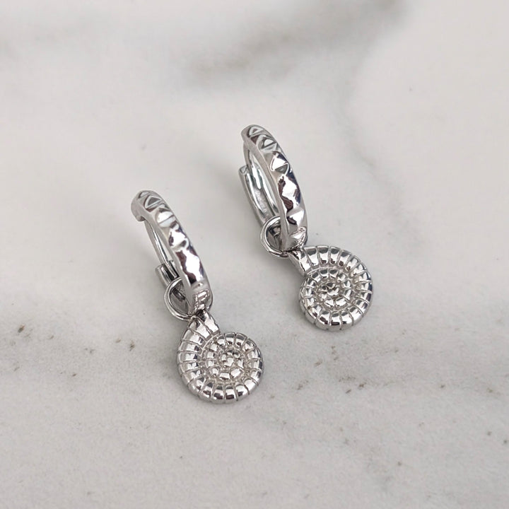 sterling silver ammonite charm hoop earrings
